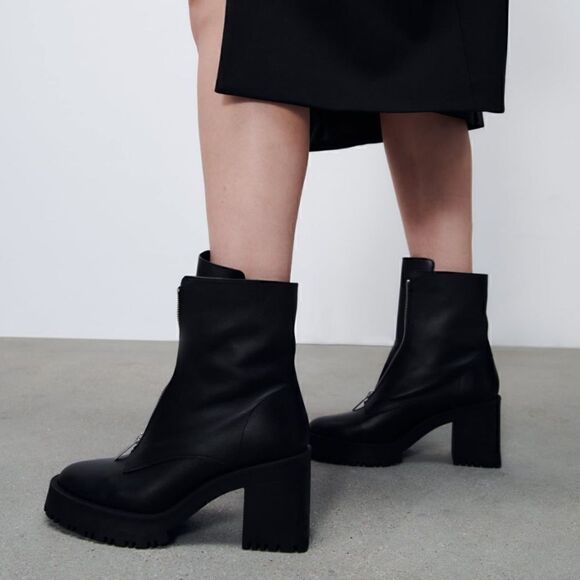 NWT Zara Zippered Leather Heeled Ankle Boots - Picture 9 of 10